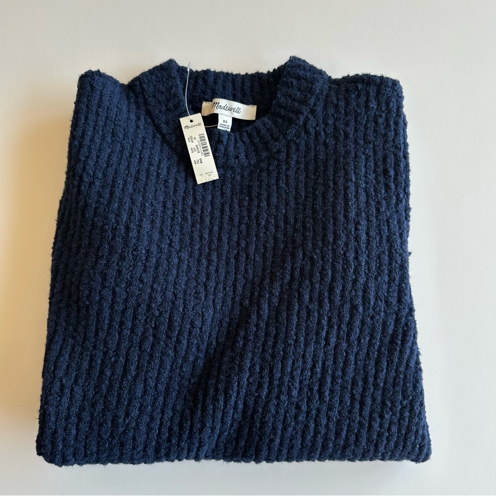 NWT Madewell Bouclé-Knit Crewneck Sweater | midnight navy | Size XS